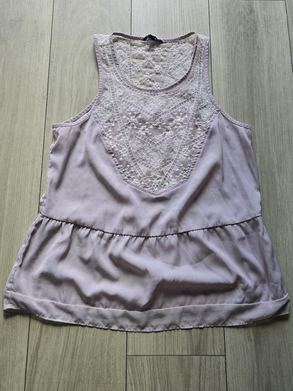 American eagle Lace-Inset Blush Sleeveless Peplum Top